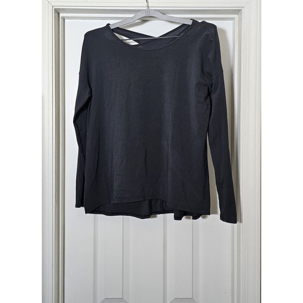 Lululemon Womens Back Into It Top Size 4 Black Cross Back Long Sleeve Athleisure